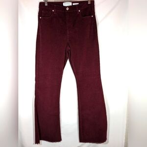 RE Generation Flower Burnt Red Flared Open Hem Corduroy Pants Size 11/30